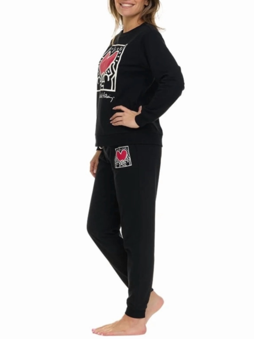 Keith Haring Womens Two Piece Super Soft Luxurious Fleece Lounge Pajama Set XS - Picture 2 of 4